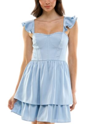 Crystal Doll - Juniors' Sweetheart-Neck Ruffle-Sleeve Dress