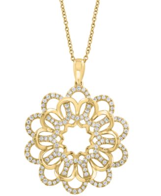 EFFY Collection - Diamond Openwork Flower Pendant Necklace (3/4 ct. t.w.) in 14k Gold, 17" + 1" extender