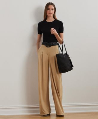 Lauren Ralph Lauren - Women's Pleated Stretch Jersey Wide-Leg Pants