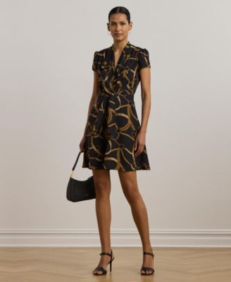 Lauren Ralph Lauren - Women's Belting-Print Crepe Tie-Front Dress