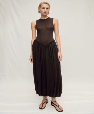MANGO - Women's Puffed Hem Semi-Transparent Dress