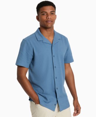 Kenneth Cole - Men's Short Sleeve Seersucker Camp Shirt