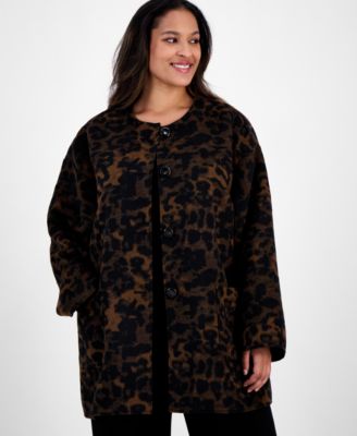Anne Klein - Plus Size Animal-Print Button-Front Jacket