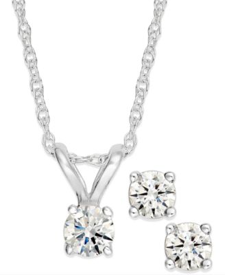 Macy's - Round-Cut Diamond Pendant Necklace and Earrings Set in 10k Gold (1/4 ct. t.w.)