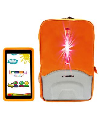LINSAY - 7" Quad Core 2GB RAM 32GB Android 10 Tablet with Orange Kids Defender Case, Earphones and LED Back Pack Orange