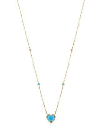 EFFY Collection - Turquoise & Diamond (1/6 ct. t.w.) Heart 18" Pendant Necklace in 14k Gold