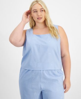 And Now This - Trendy Plus Square-Neck Embroidered Tank