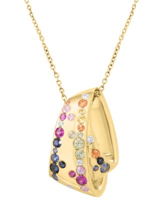 EFFY Collection - Multi-Sapphire (5/8 ct. t.w.) & Diamond (1/20 ct. t.w.) Scattered Cluster Geometric 18" Pendant Necklace in 14k Gold