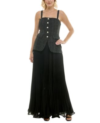 Taylor - Women's Structured-Bodice Pleated-Skirt Evening Gown