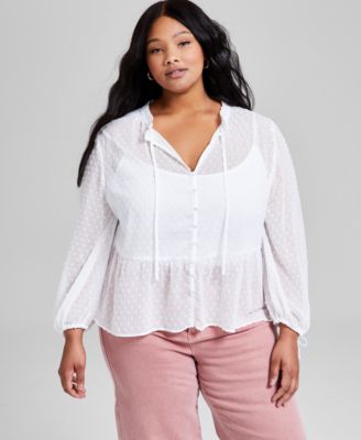 And Now This - Trendy Plus Size Clip-Dot Button-Front Top