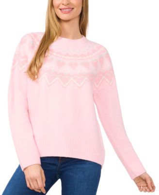 CeCe - Women's Heart Fair Isle Crewneck Sweater