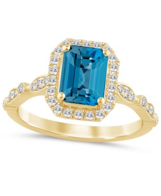 Macy's - London Blue Topaz (2 ct. t.w.) & Diamond (1/2 ct. t.w.) Halo Bridal Set in 14k Gold