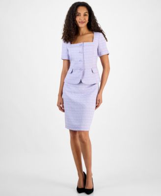 Le Suit - Women's Tweed Square-Neck Button-Front Jacket & Slim Skirt