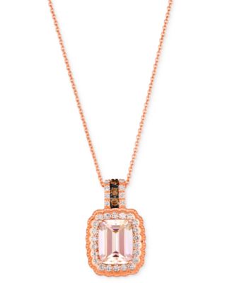 Le Vian - Peach Morganite (1-1/2 ct. t.w.) & Diamond (1/3 ct. t.w.) Halo Adjustable 20" Pendant Necklace in 14k Rose Gold