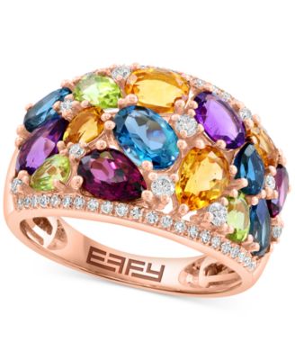 EFFY Collection - Multi-Gemstone (4-1/5 ct. t.w.) & Diamond (1/3 ct. t.w.) Mixed Cut Cluster Statement Ring in 14k Rose Gold