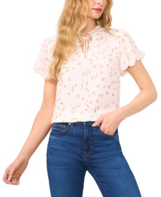 CeCe - Women's Printed Ruffle-Trimmed Puff-Sleeve Blouse