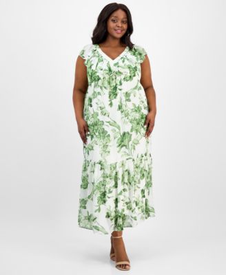 Taylor - Plus Size Printed Chiffon Ruffle-Sleeve Maxi Dress