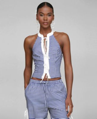 Avec Les Filles - Women's Mandarin-Collar Halter Top