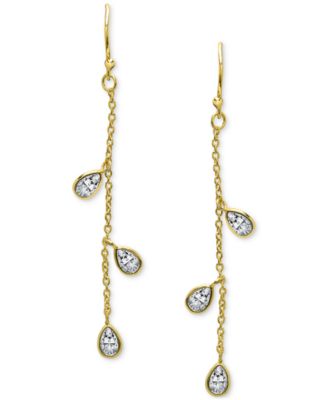 Macy's - Lab Grown White Sapphire Pear Bezel Linear Drop Earrings (1-3/4 ct. t.w.) in 14k Gold-Plated Sterling Silver