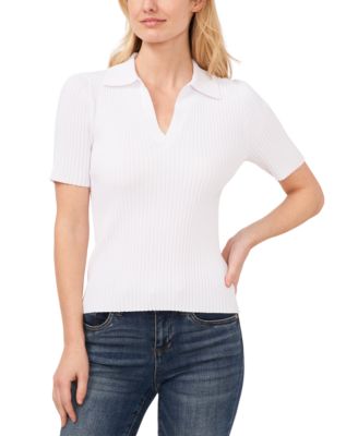 CeCe - Women's Short-Sleeve Rib-Knit Polo Sweater