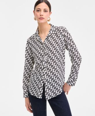 I.N.C. International Concepts - Women's Printed Long-Sleeve Button-Down Shirt