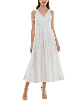 Taylor - Women's V-Neck Lace-Trim Pleated A-Line Dress