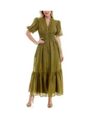 Taylor - Women's Split-Neck Puff-Sleeve Fit & Flare Dress
