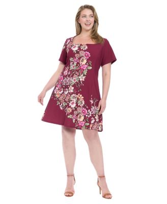 London Times - Plus Size Short-Sleeve A-Line Dress