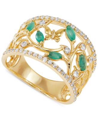 Macy's - Emerald (3/8 ct. t.w.) & White Topaz (1/2 ct. t.w.) Openwork Ring in 14K Gold-Plated Sterling Silver
