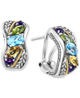 EFFY Collection - Multi-Gemstone Small Hoop Earrings (2-5/8 ct. t.w.) in Sterling Silver & 18k Gold-Plate