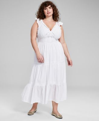 And Now This - Trendy Plus Cotton Ruffle-Trim Tiered Maxi Dress