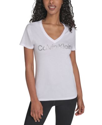 Calvin Klein - Women's Glitter Logo V-Neck T-Shirt