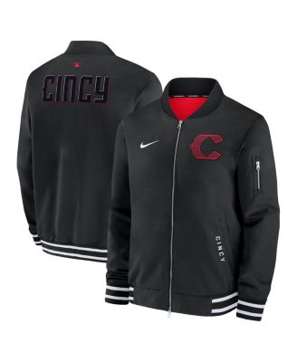 Nike - Men's Black Cincinnati Reds Authentic Collection City Connect Full-Zip Bomber Jacket