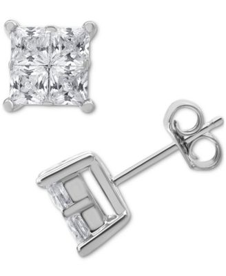 Macy's - Diamond Seamless Cluster Princess Stud Earrings (2 ct. t.w.) in 14k White Gold