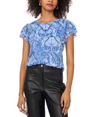 Vince Camuto - Women's Printed Tiered Short Sleeves Top