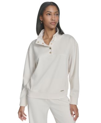 Halston - Women's Snap-Collar Long-Sleeve Pullover