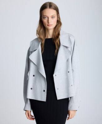 Kenneth Cole - Women's Heathered-Scuba Snap-Front Trench Coat