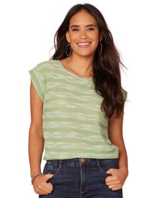 Democracy - Petite Embroidered Knit Cap-Sleeve Top