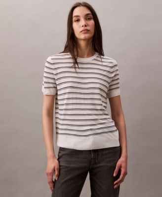 Calvin Klein - Women's Short-Sleeve Striped Sweater