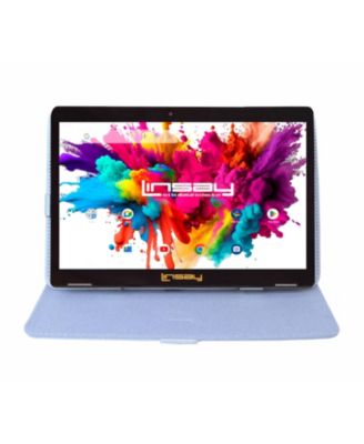 LINSAY - 10.1" New Tablet Quad Core 32GB Android 10 Bundle with White Leather Case