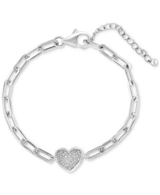 EFFY Collection - Diamond Pav&eacute; Heart Paperclip Link Bracelet (1/5 ct. t.w.) in Sterling Silver