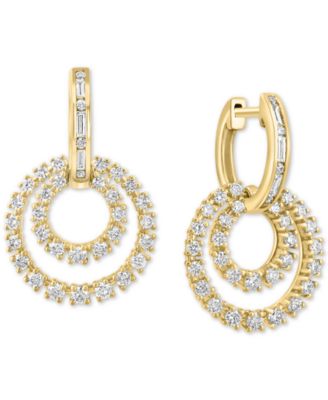 EFFY Collection - Diamond Round & Baguette Circle Dangle Drop Earrings (1-3/8 ct. t.w.) in 14k Gold