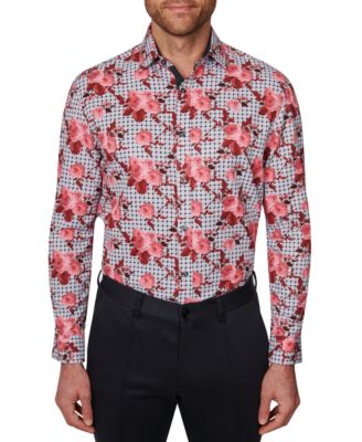 Society of Threads - Men's Slim-Fit Performance Stretch Floral Dress Shirt