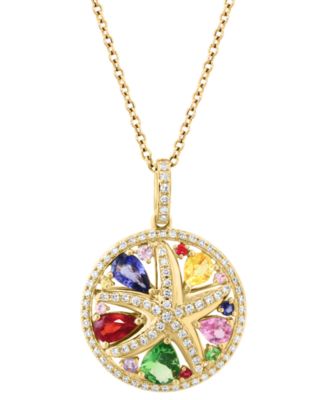 EFFY Collection - Multi-Gemstone (1-1/4 ct. t.w.) & Diamond (1/4 ct. t.w.) Starfish Pendant Necklace in 14k Gold, 18" + 1" extender