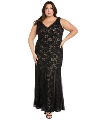 R & M Richards - Plus Size Sequined Lace Gown