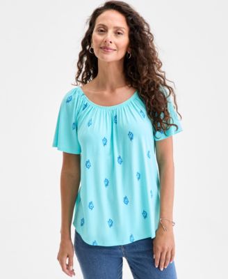 Style & Co - Women's Printed Shirred Scoop-Neck Top