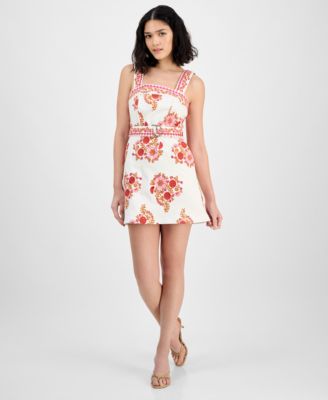 Avec Les Filles - Women's Embroidered Belted Mini Dress