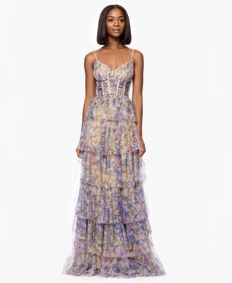 Blondie Nites - Juniors' Tiered Mesh Corset Gown