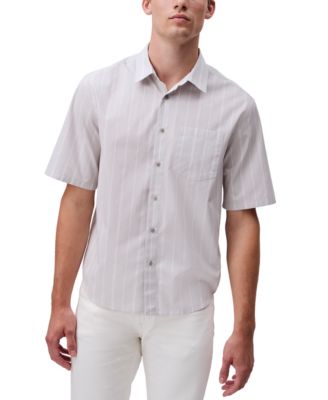 Calvin Klein - Men's Relaxed Fit Short Sleeve Poplin Striped Button-Front Shirt