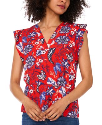 Sam & Jess - Women's Printed Smocked Flutter-Sleeve Peplum Top